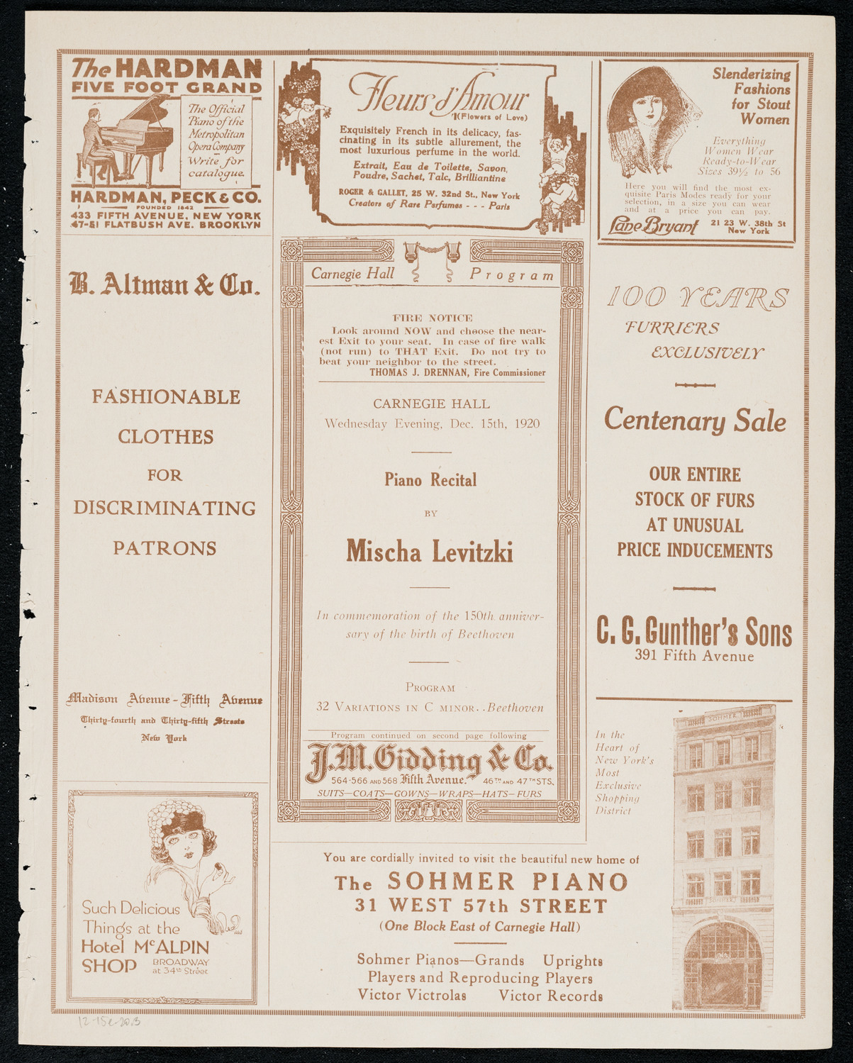 Mischa Levitzki, Piano, December 15, 1920, program page 5