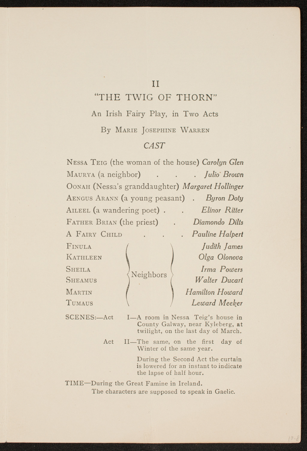 American Academy of Dramatic Arts/ Empire Theatre Dramatic School Dress Rehearsal, December 23, 1919, program page 3