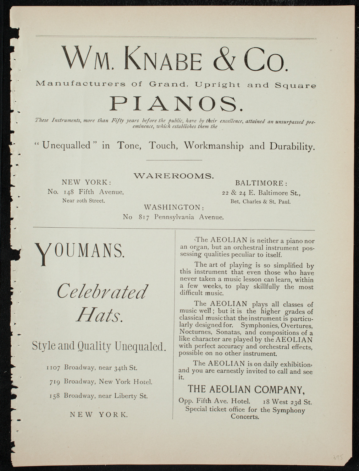 Damrosch Sunday Concert, December 20, 1891, program page 3