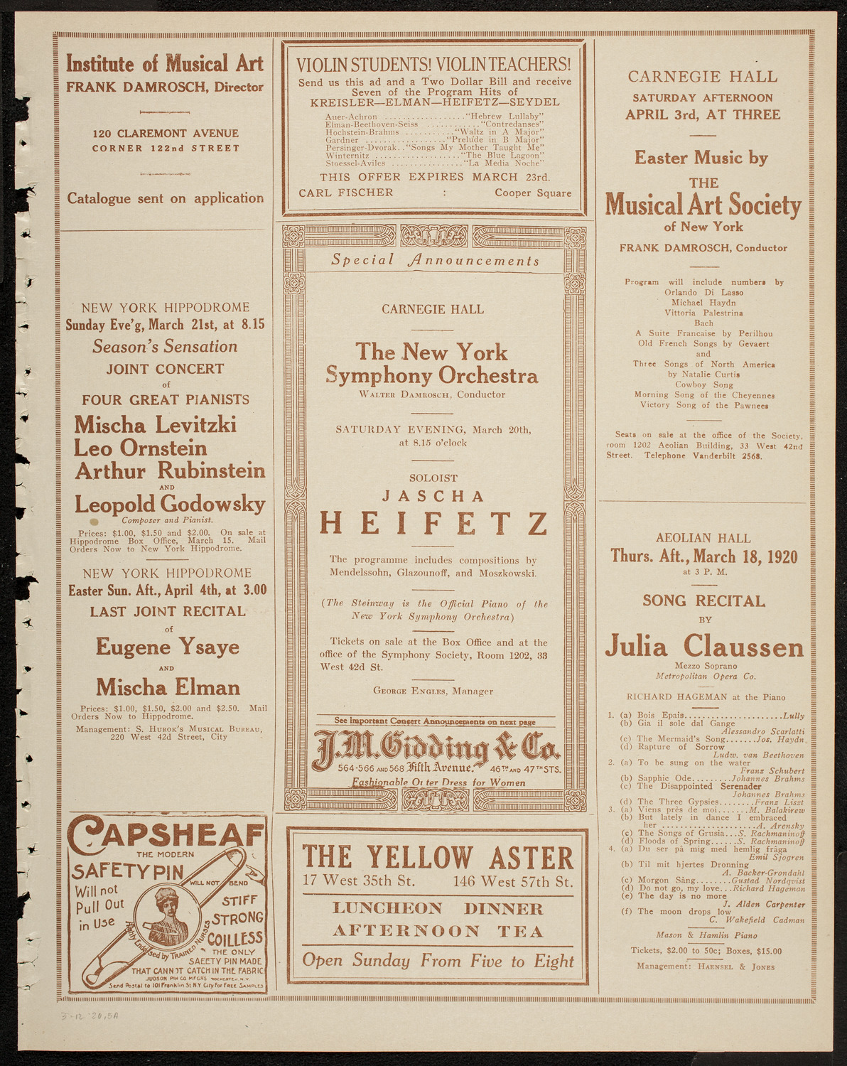 New York Philharmonic, March 12, 1920, program page 9