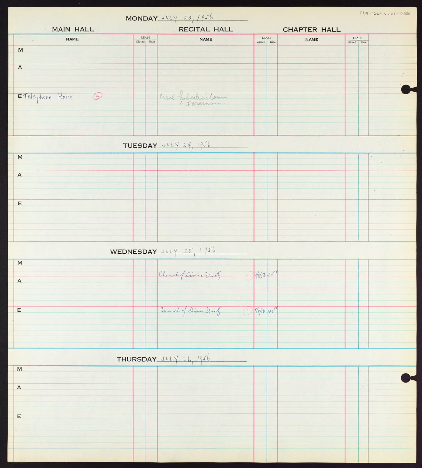 Carnegie Hall Booking Ledger, volume 1, page 88