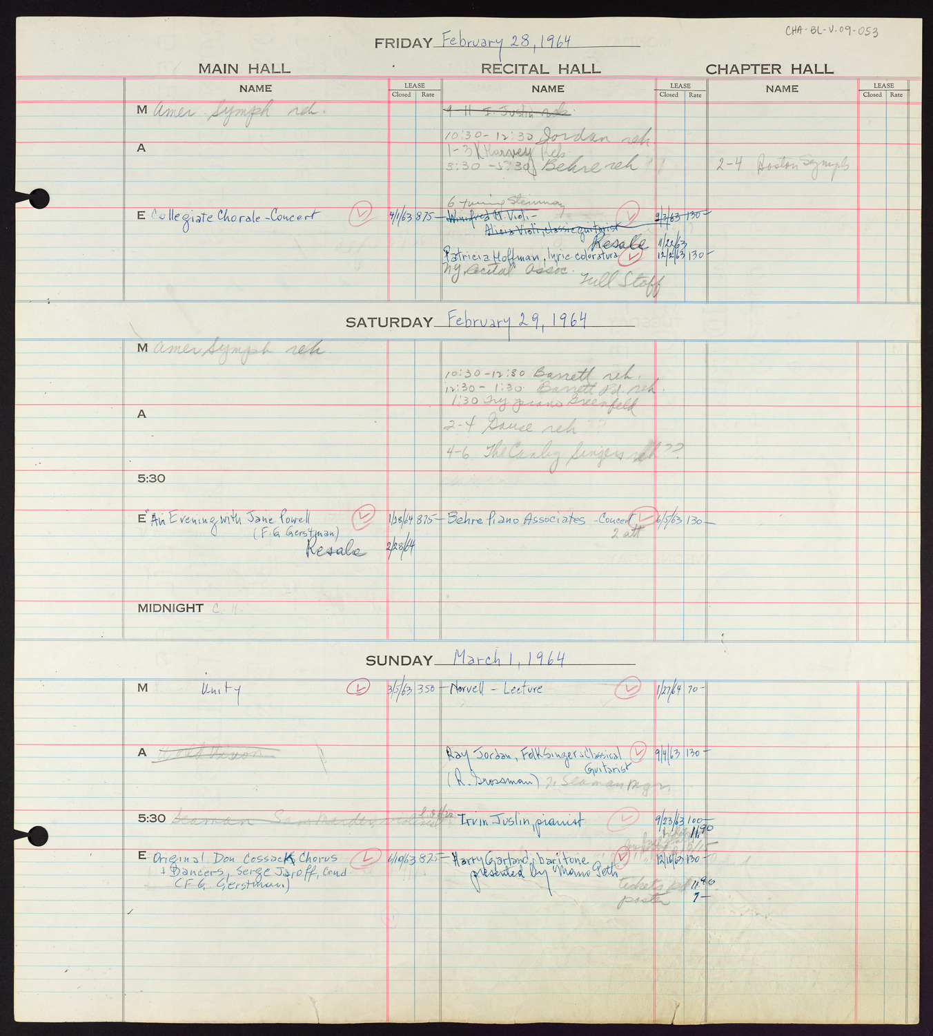 Carnegie Hall Booking Ledger, volume 9, page 53