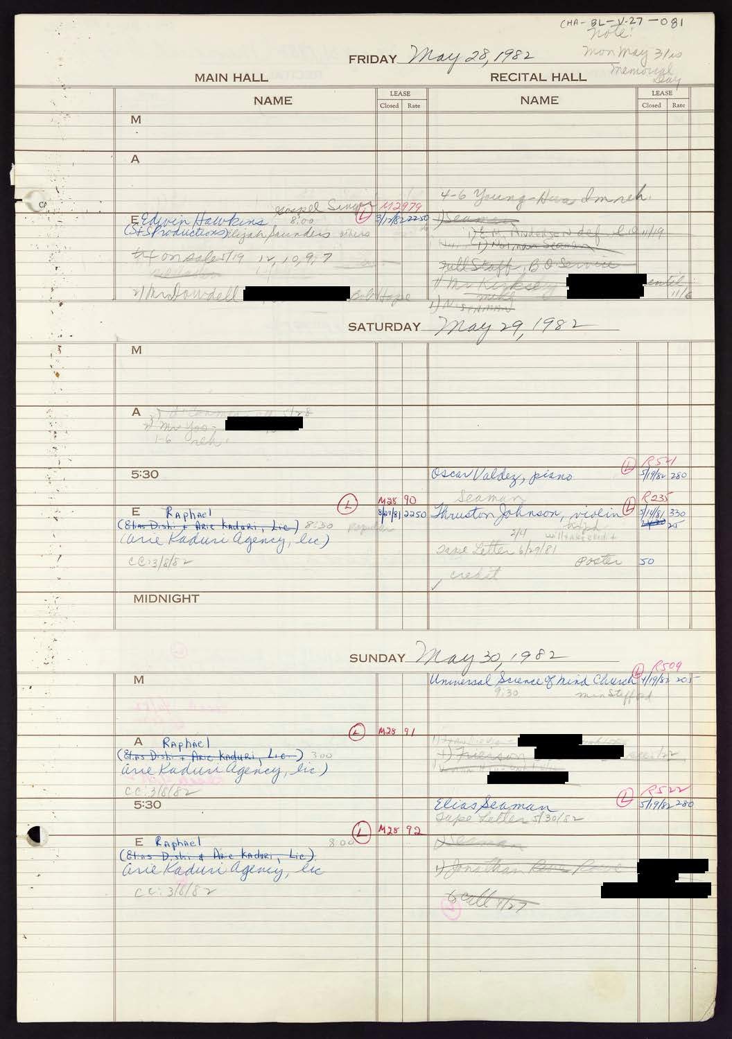 Carnegie Hall Booking Ledger, volume 27, page 81
