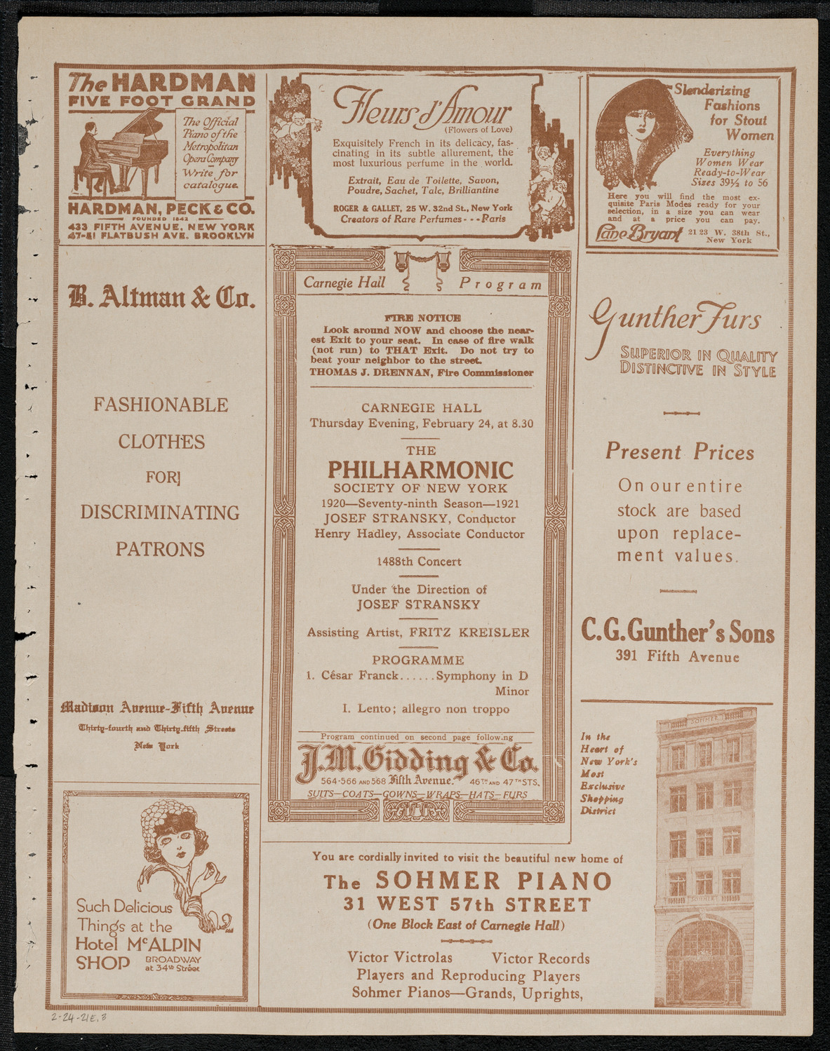 New York Philharmonic, February 24, 1921, program page 5