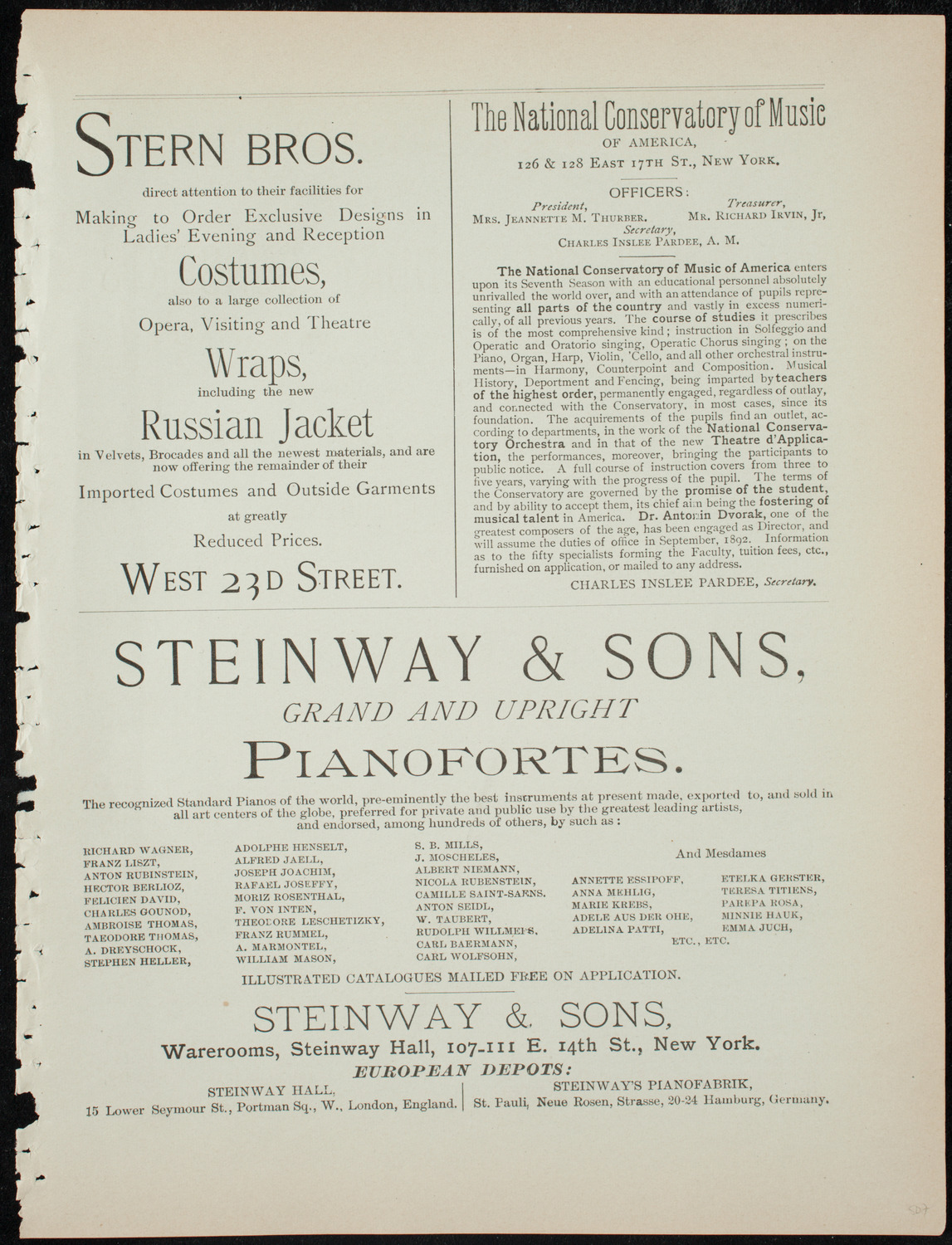 Damrosch Sunday Concert, January 3, 1892, program page 7