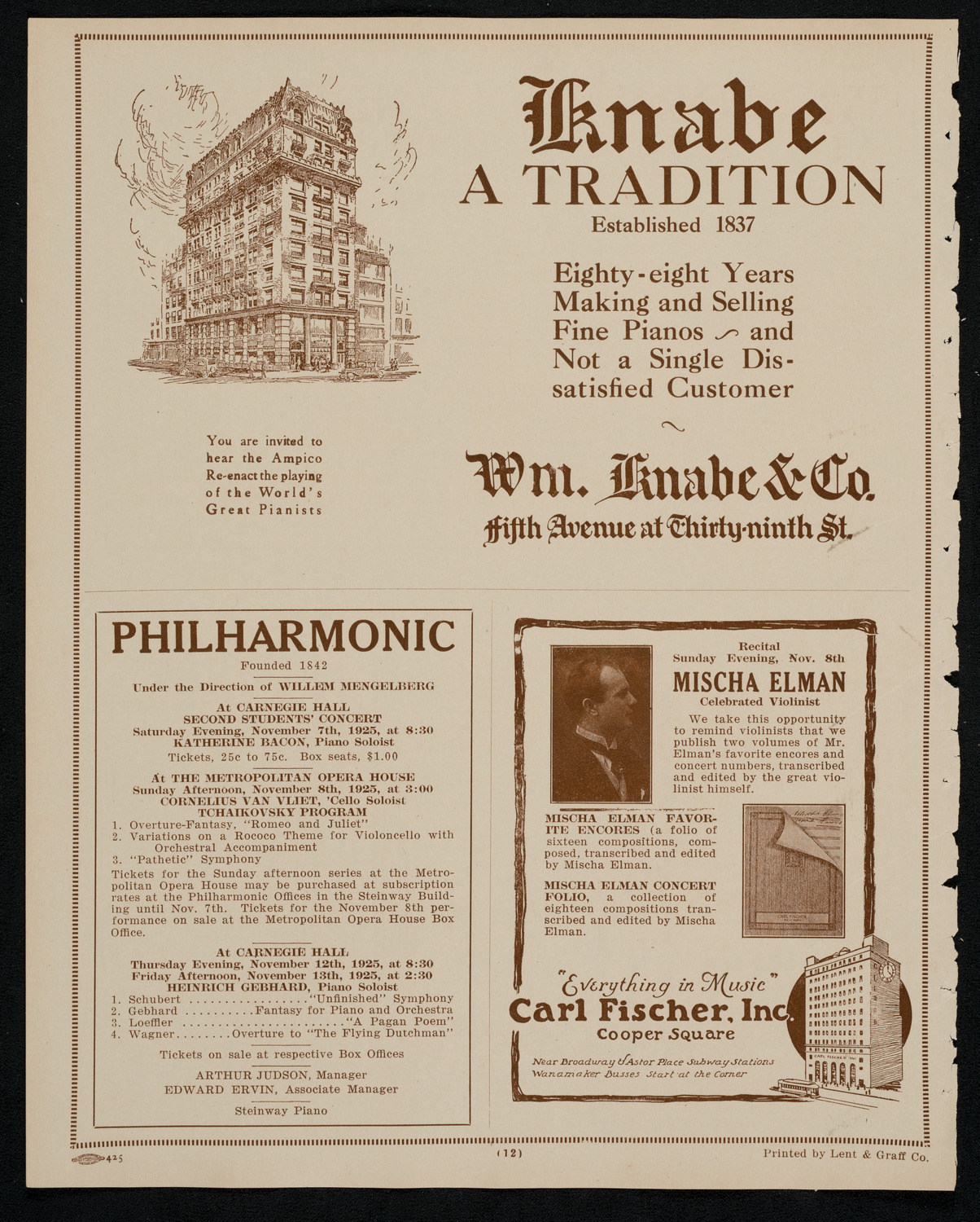 New York Philharmonic, November 5, 1925, program page 12