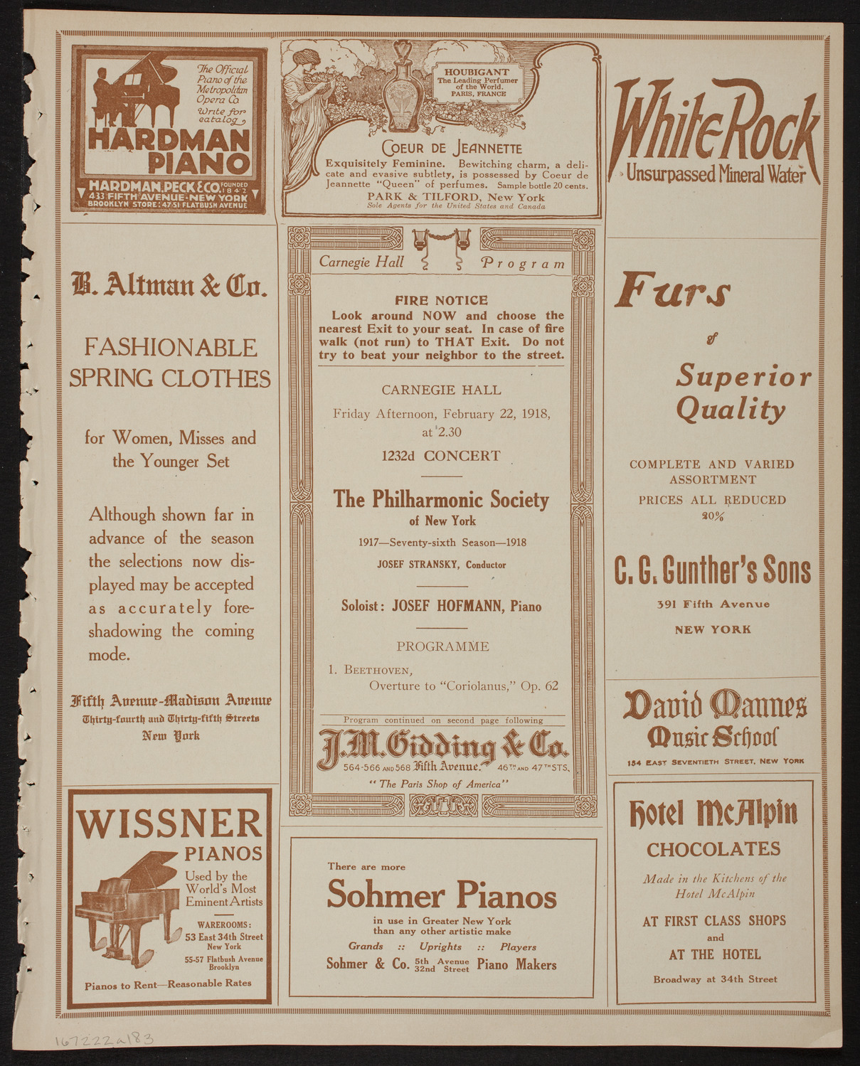 New York Philharmonic, February 22, 1918, program page 5