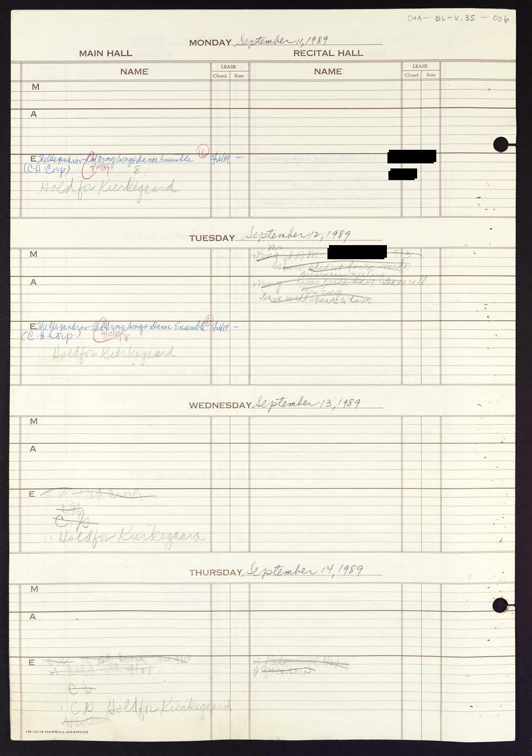 Carnegie Hall Booking Ledger, volume 35, page 6