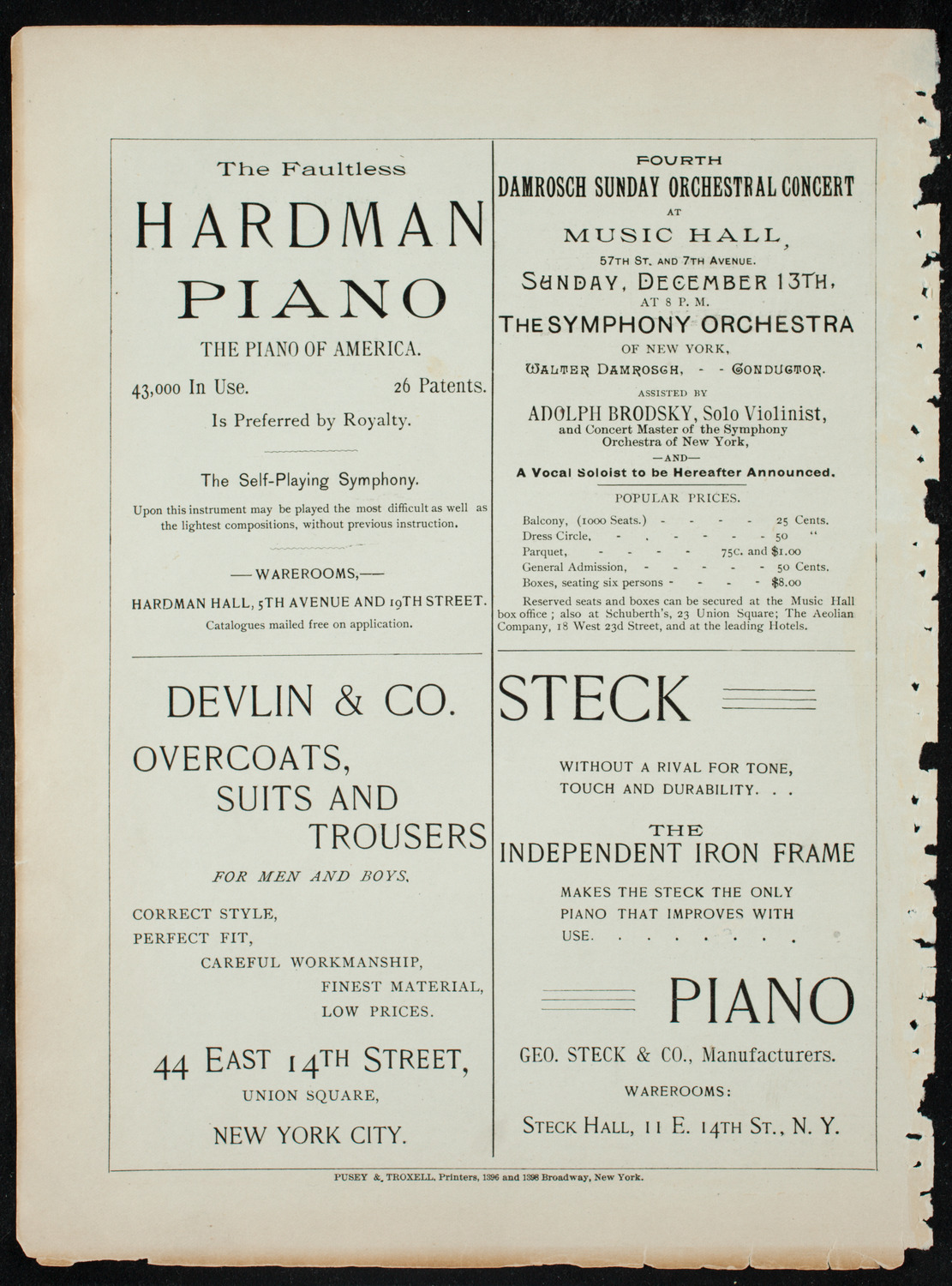 Damrosch Sunday Concert, December 6, 1891, program page 12