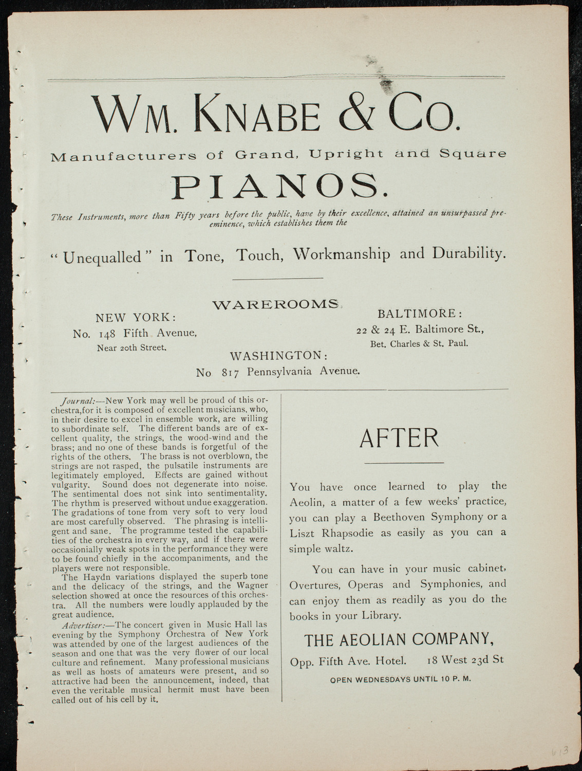 Kneisel Quartet, January 15, 1892, program page 3