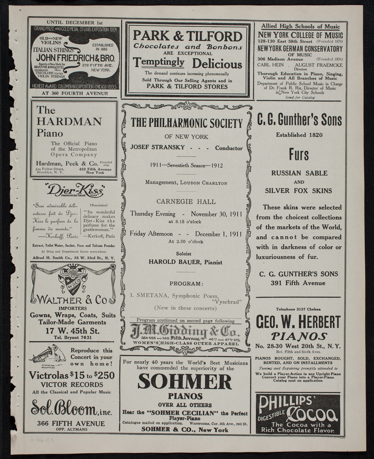 New York Philharmonic, November 30, 1911, program page 5