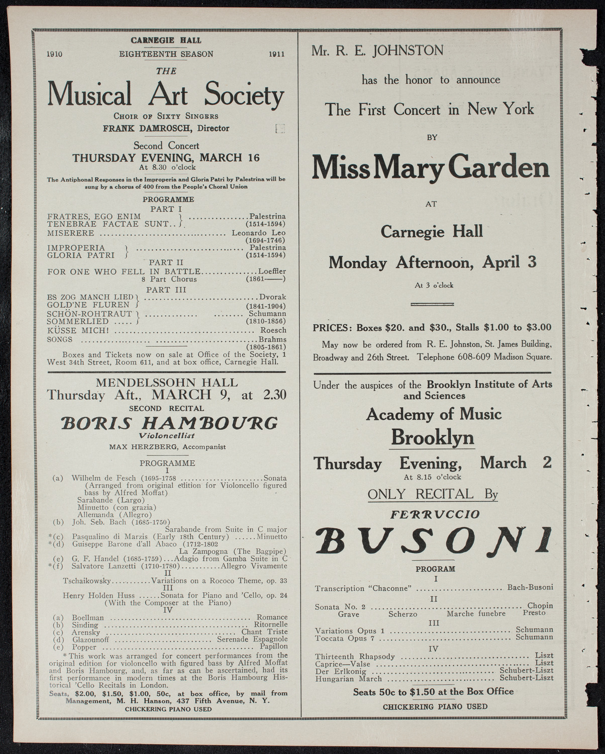 John McCormack, Tenor, February 26, 1911, program page 10