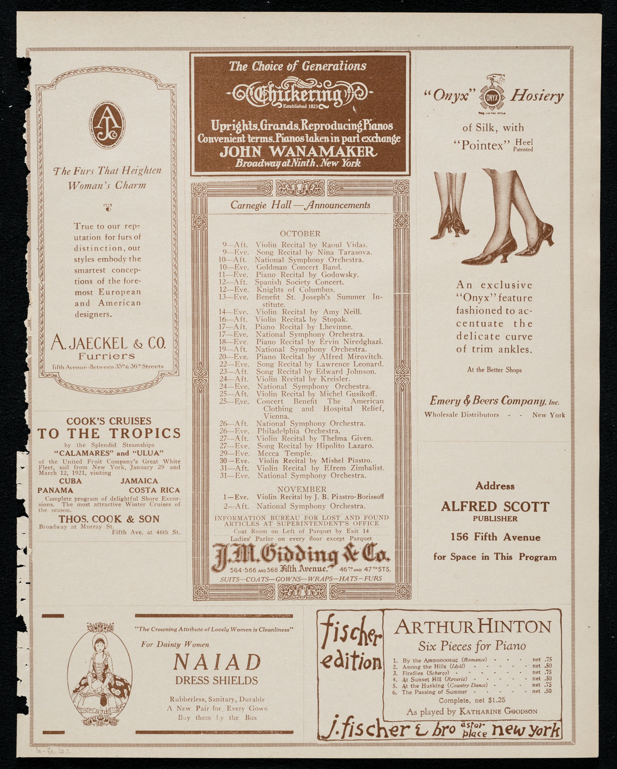 National Symphony Orchestra, October 8, 1920, program page 3