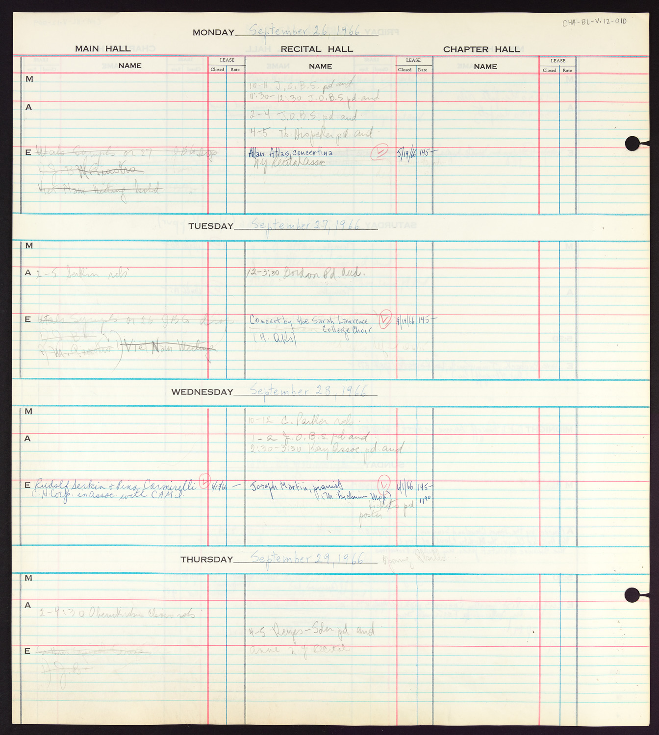 Carnegie Hall Booking Ledger, volume 12, page 10