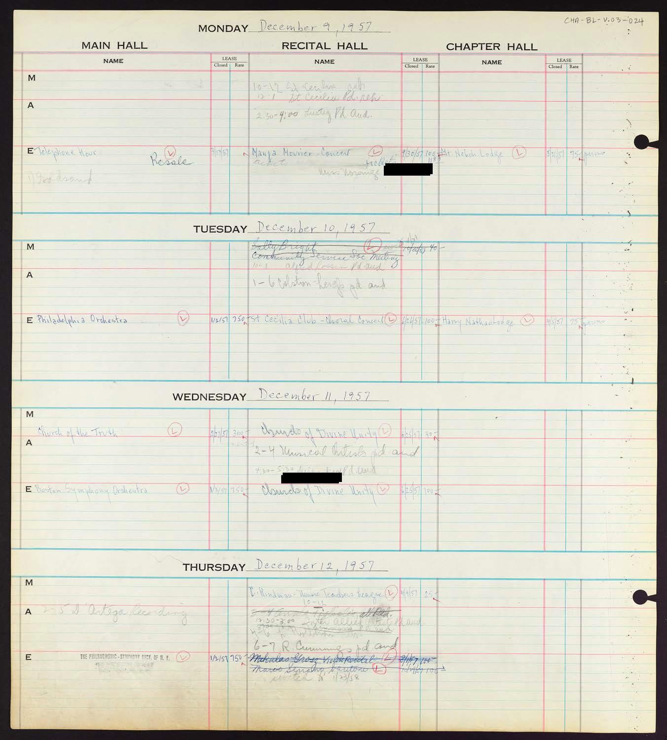 Carnegie Hall Booking Ledger, volume 3, page 24