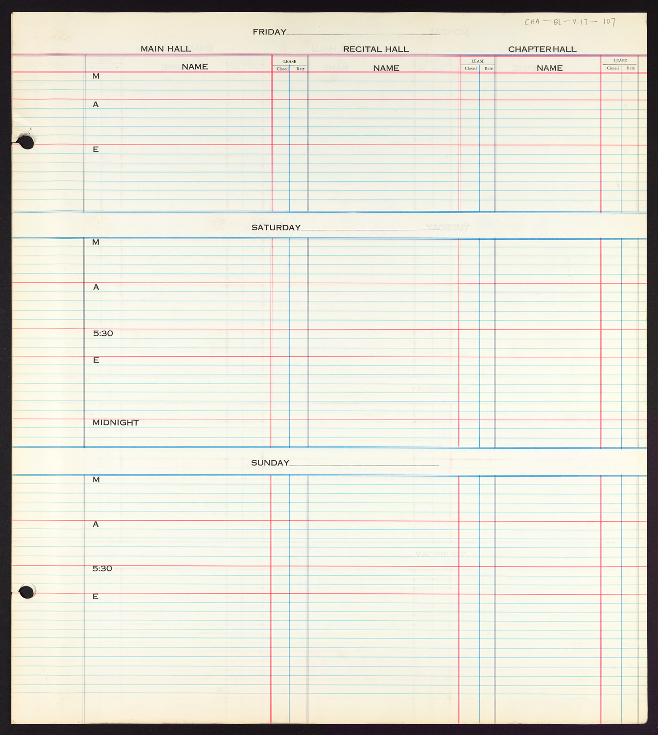 Carnegie Hall Booking Ledger, volume 17, page 107