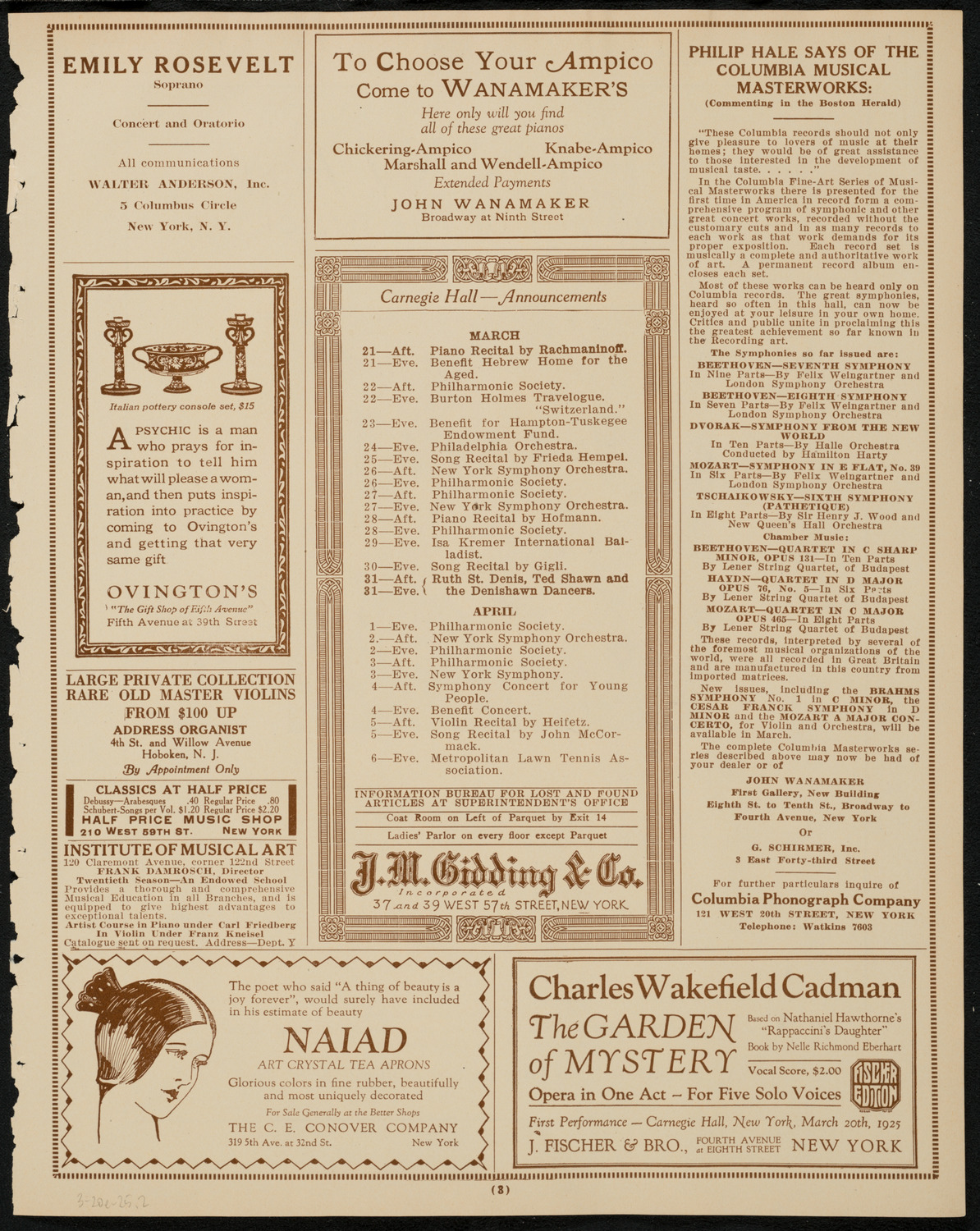 Benefit: Association of Music School Settlements, March 20, 1925, program page 3