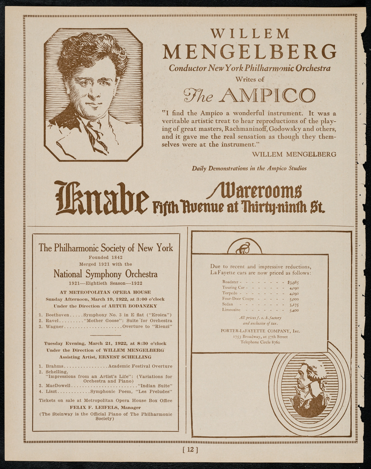 Orchestral concert by Matteo Bensman, March 18, 1922, program page 12