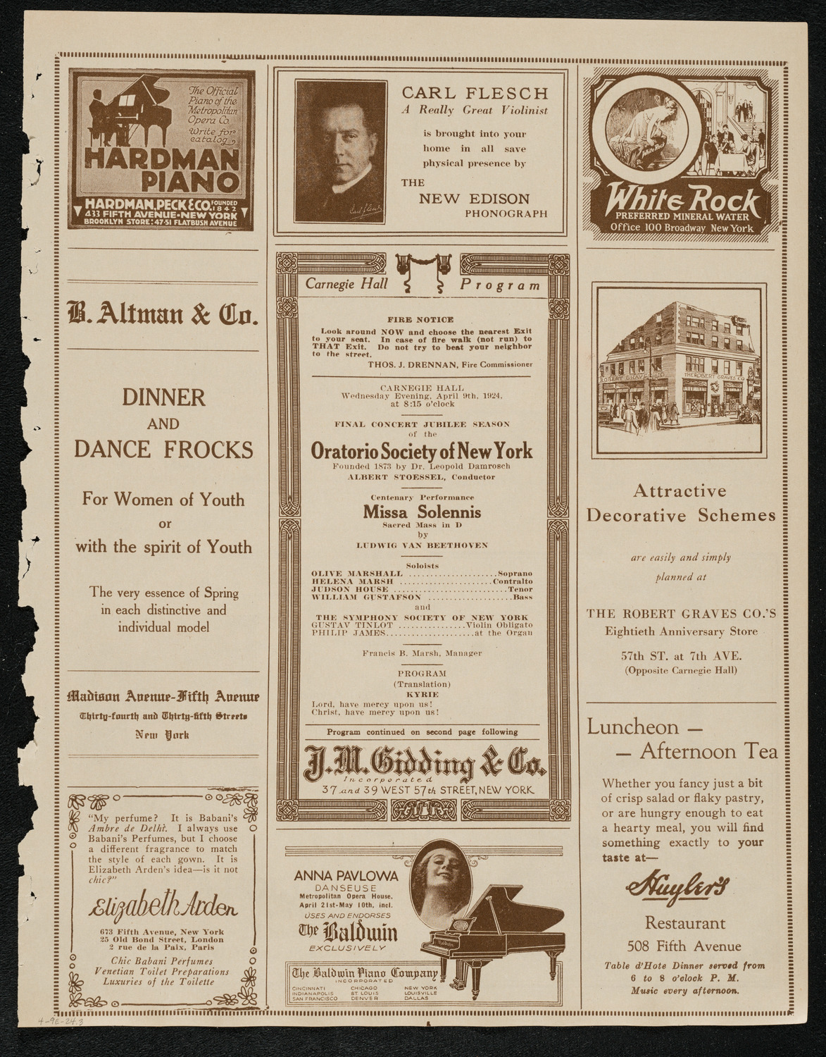 Oratorio Society of New York, April 9, 1924, program page 5