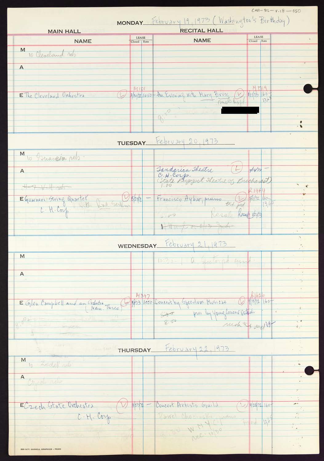 Carnegie Hall Booking Ledger, volume 18, page 50