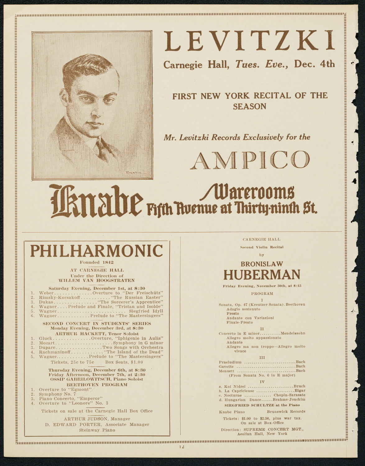 New York Philharmonic, November 30, 1923, program page 12