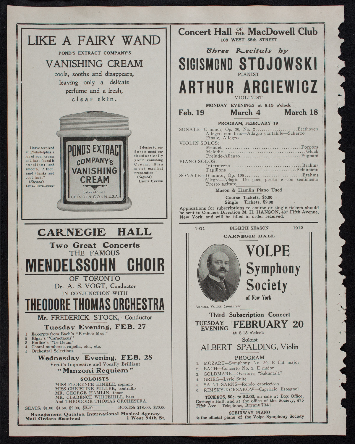 New York Philharmonic, February 15, 1912, program page 8