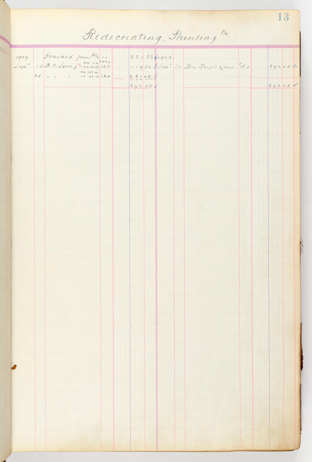 Music Hall Accounting Ledger, volume 3, page 13