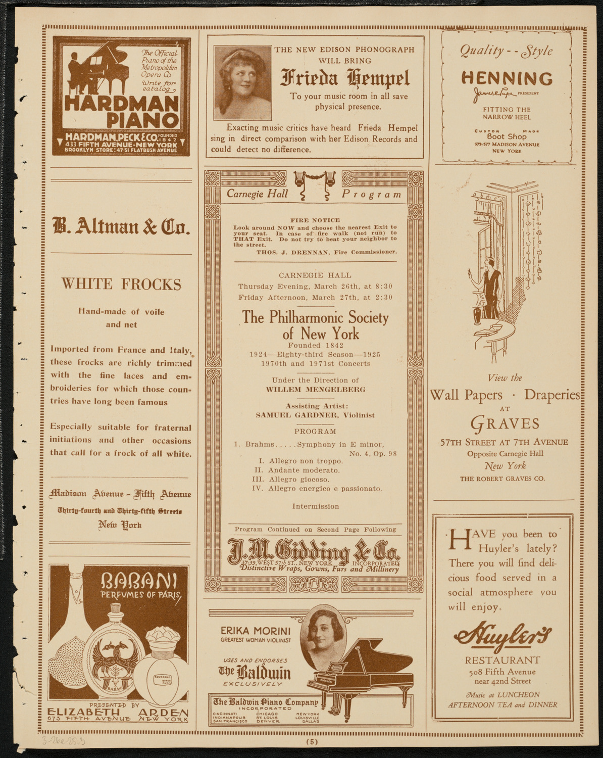 New York Philharmonic, March 26, 1925, program page 5