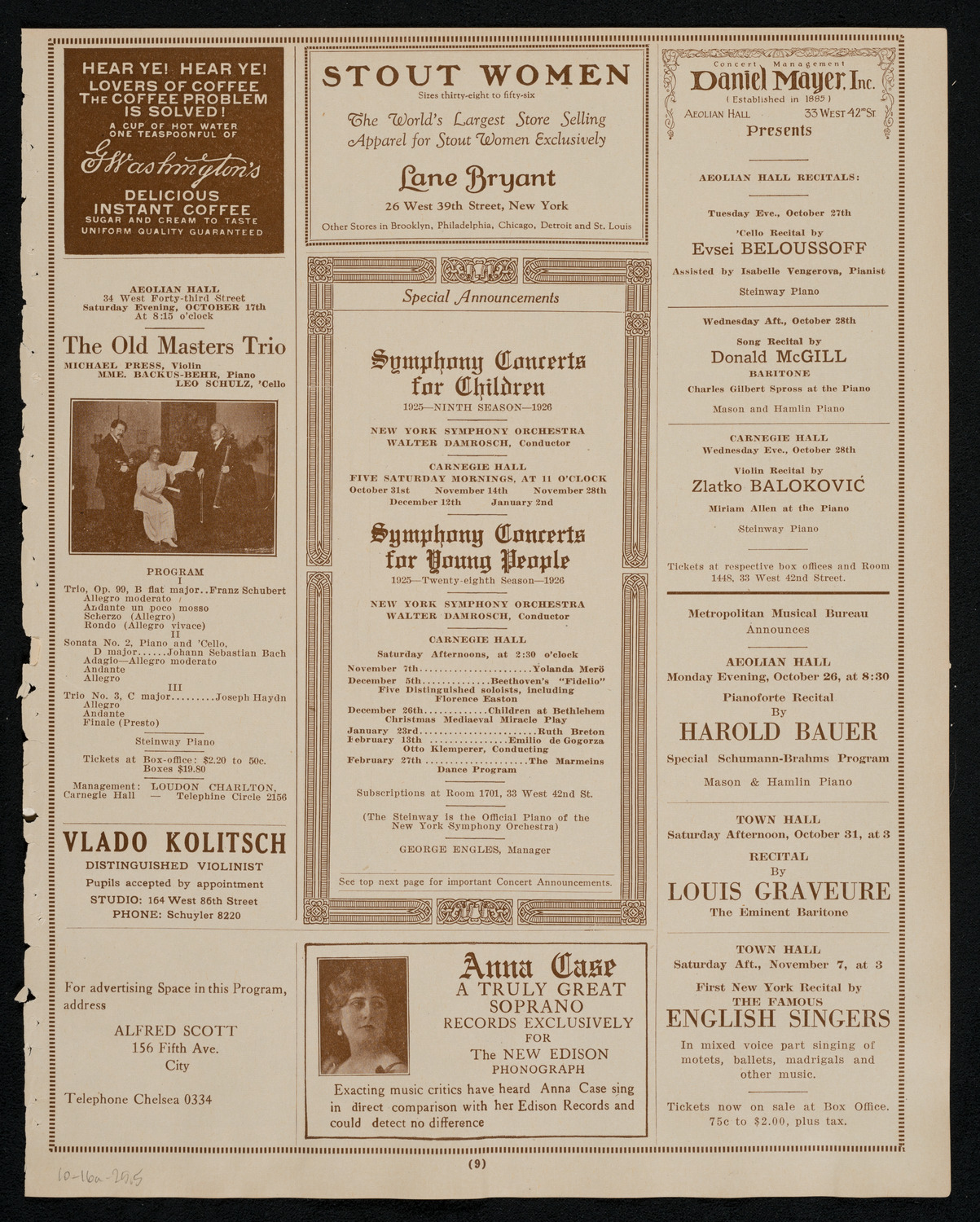 New York Philharmonic, October 16, 1925, program page 9