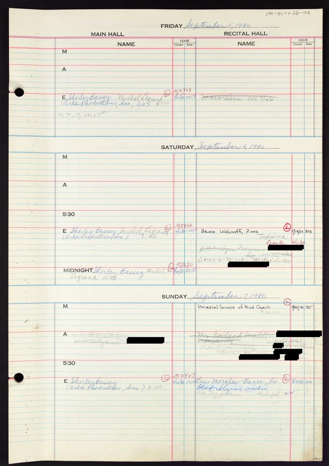 Carnegie Hall Booking Ledger, volume 26, page 3