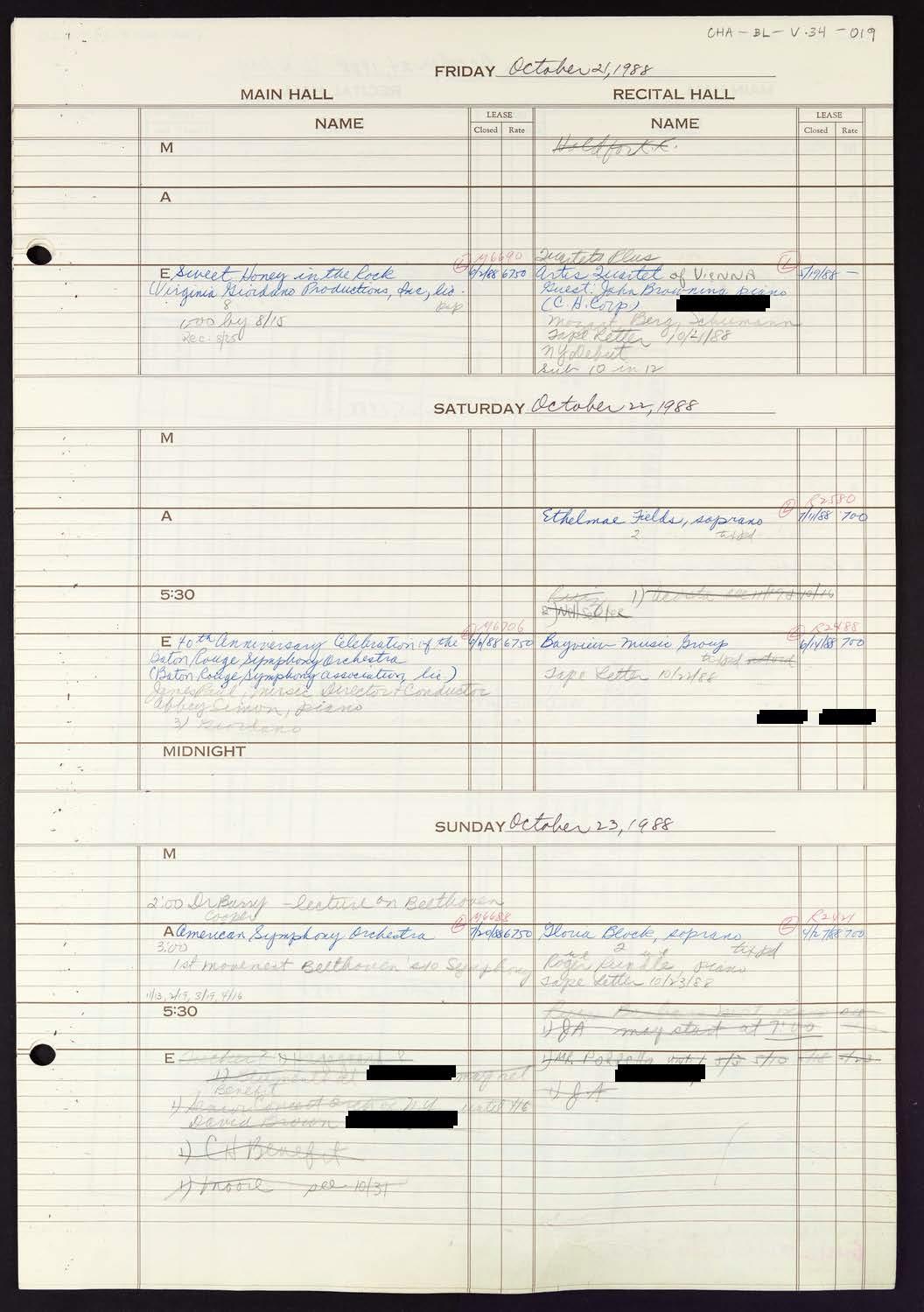 Carnegie Hall Booking Ledger, volume 34, page 19