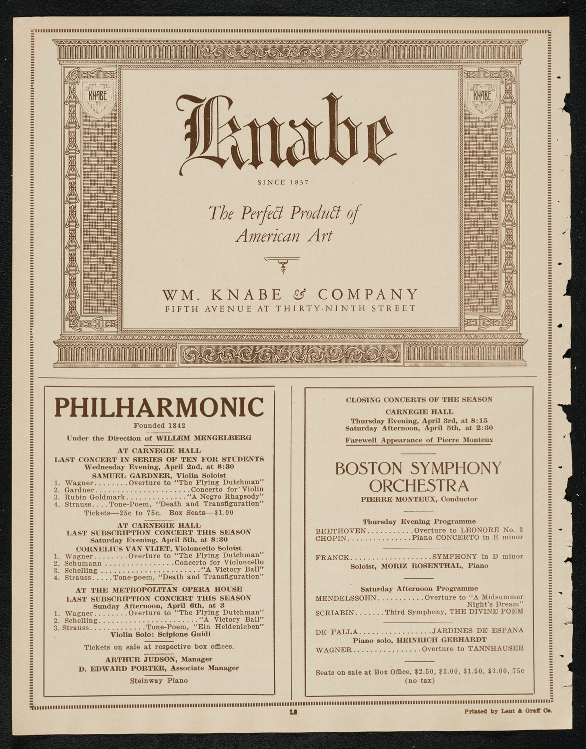 Fritz Kreisler, Violin, March 30, 1924, program page 12