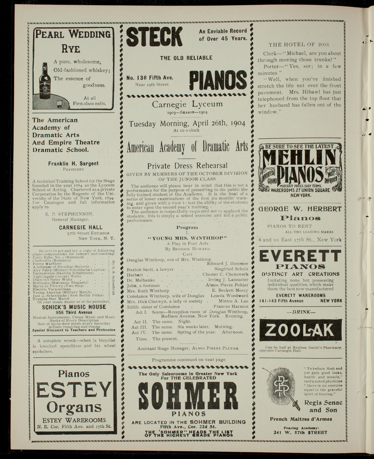 American Academy of the Dramatic Arts, April 26, 1904, program page 2