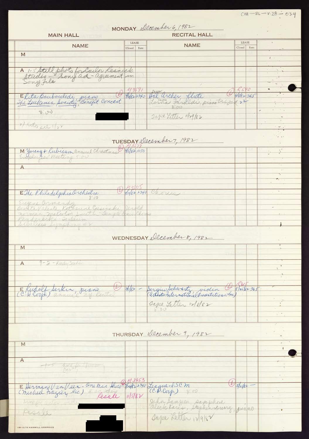 Carnegie Hall Booking Ledger, volume 28, page 34