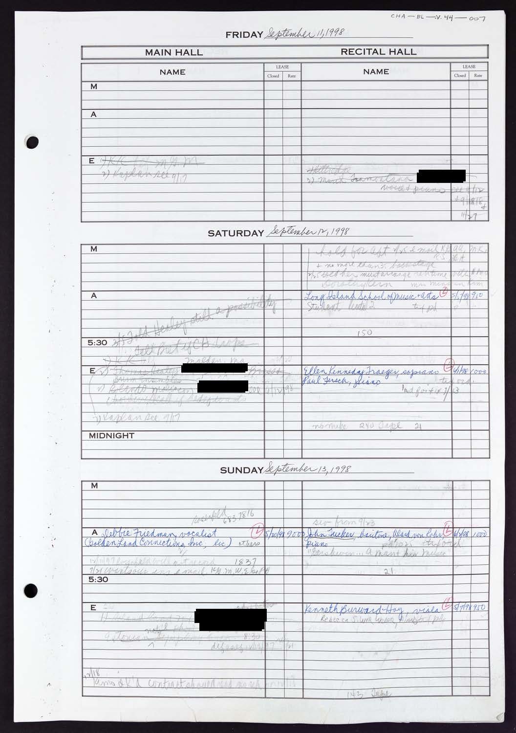 Carnegie Hall Booking Ledger, volume 44, page 7