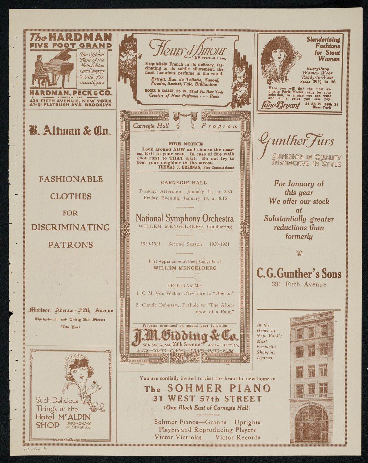 National Symphony Orchestra, January 11, 1921, program page 5