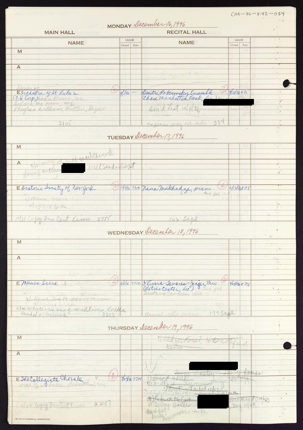 Carnegie Hall Booking Ledger, volume 42, page 34