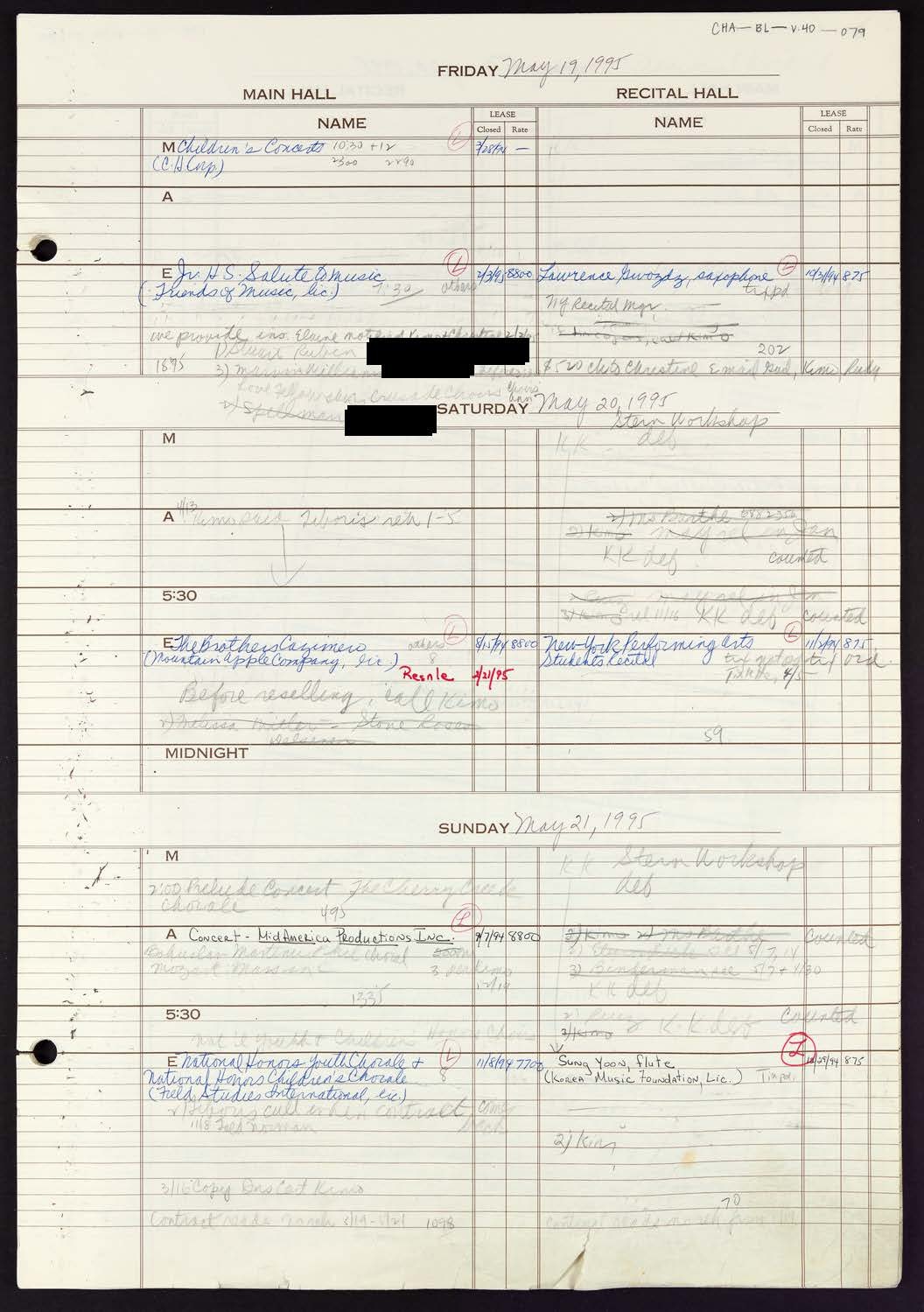 Carnegie Hall Booking Ledger, volume 40, page 79