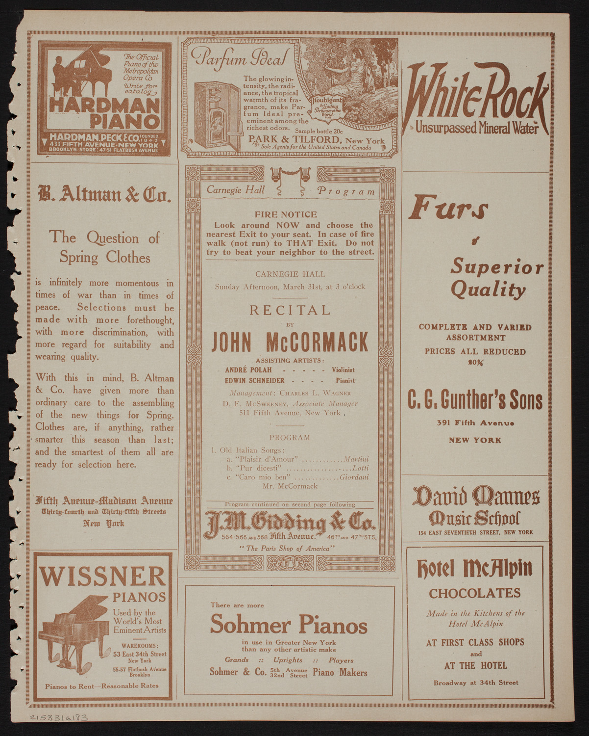 John McCormack, Tenor, March 31, 1918, program page 5