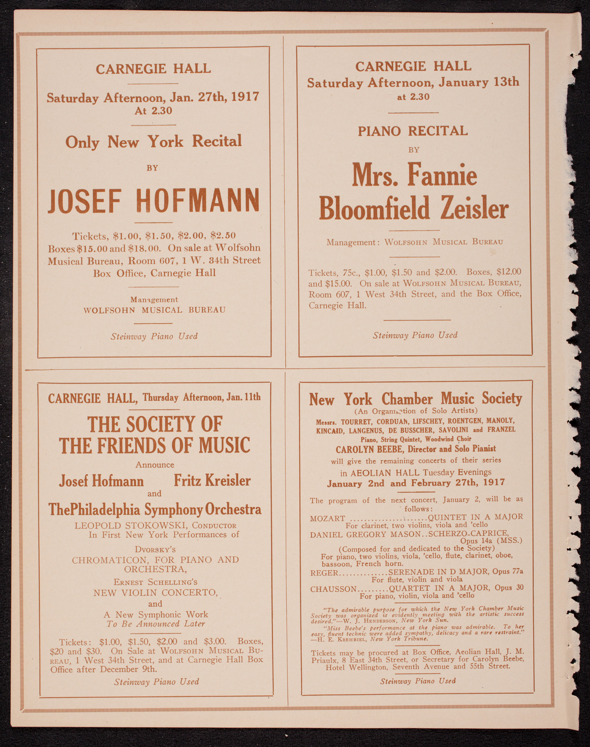 Fritz Kreisler, Violin, December 31, 1916, program page 10