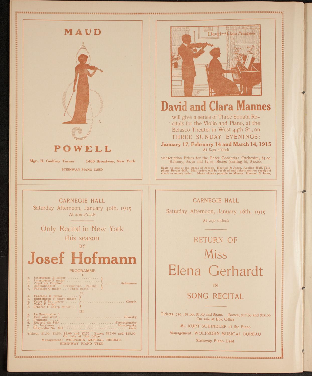Efrem Zimbalist, Violin, January 2, 1915, program page 10