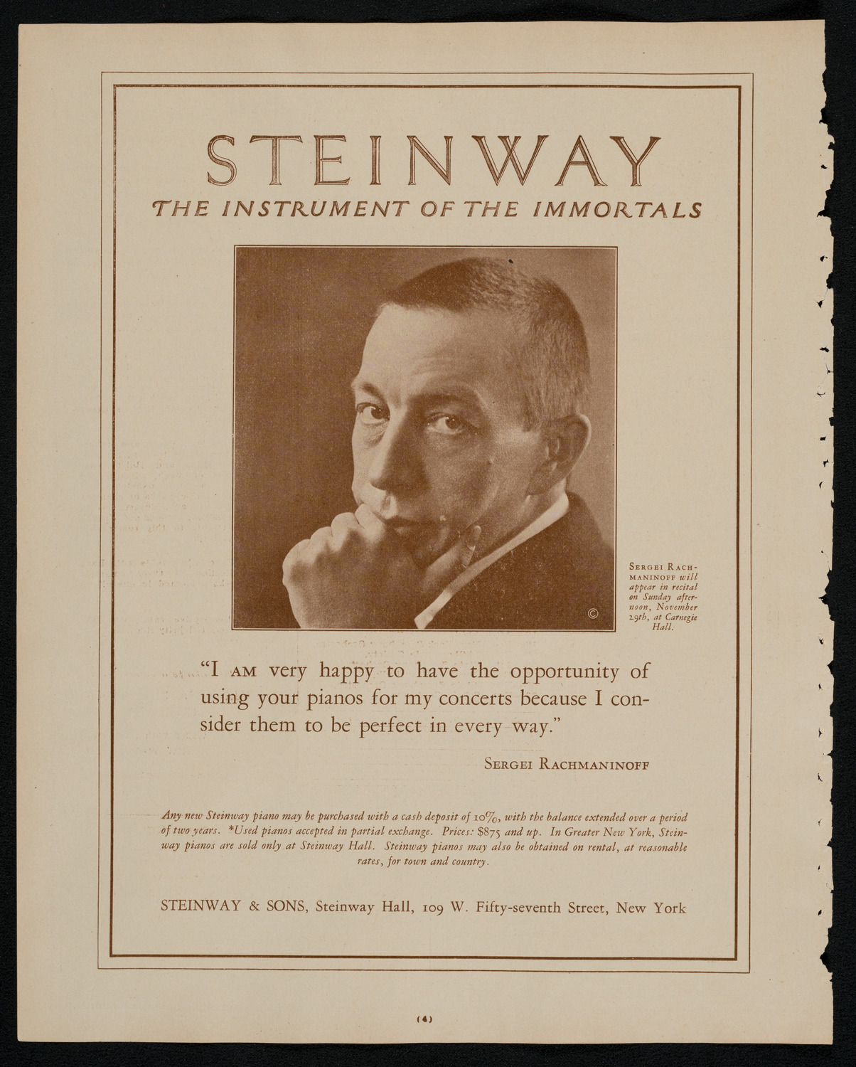 Sergei Rachmaninoff, Piano, November 29, 1925, program page 4