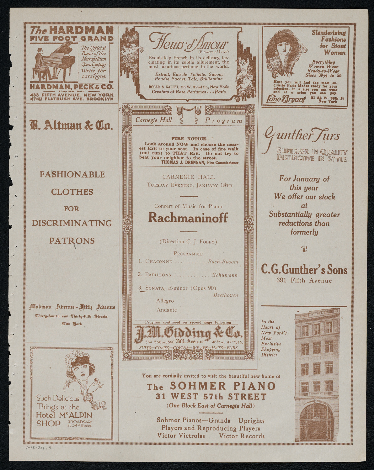 Sergei Rachmaninoff, Piano, January 18, 1921, program page 5