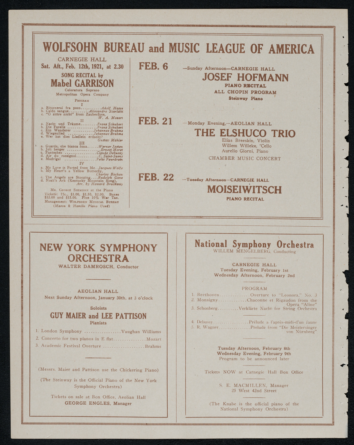 National Symphony Orchestra, January 26, 1921, program page 8