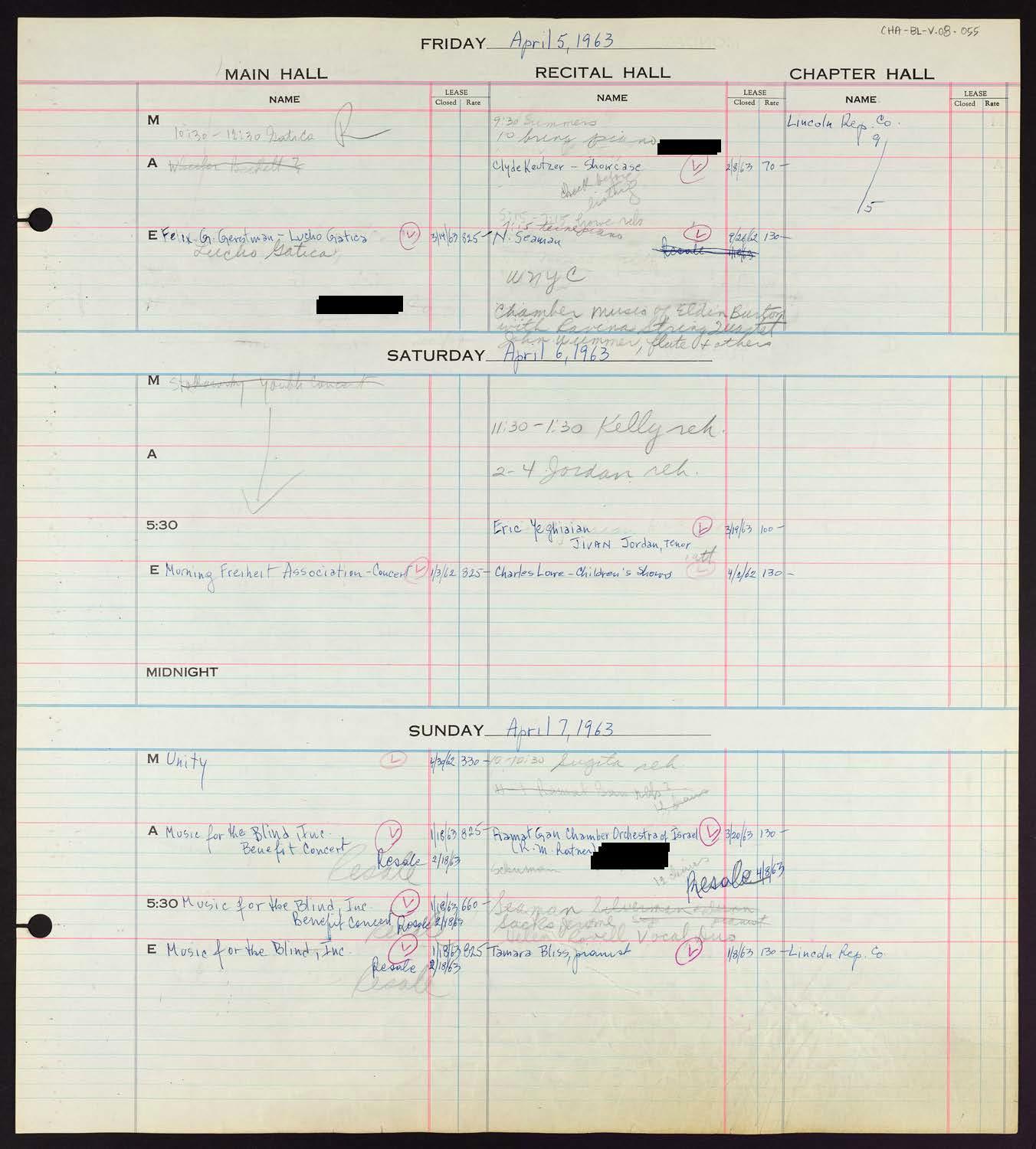 Carnegie Hall Booking Ledger, volume 8, page 55