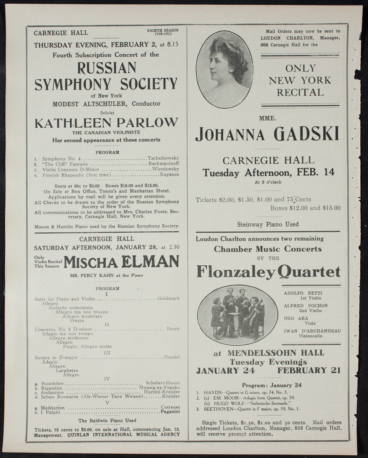 New York Philharmonic, January 22, 1911, program page 10