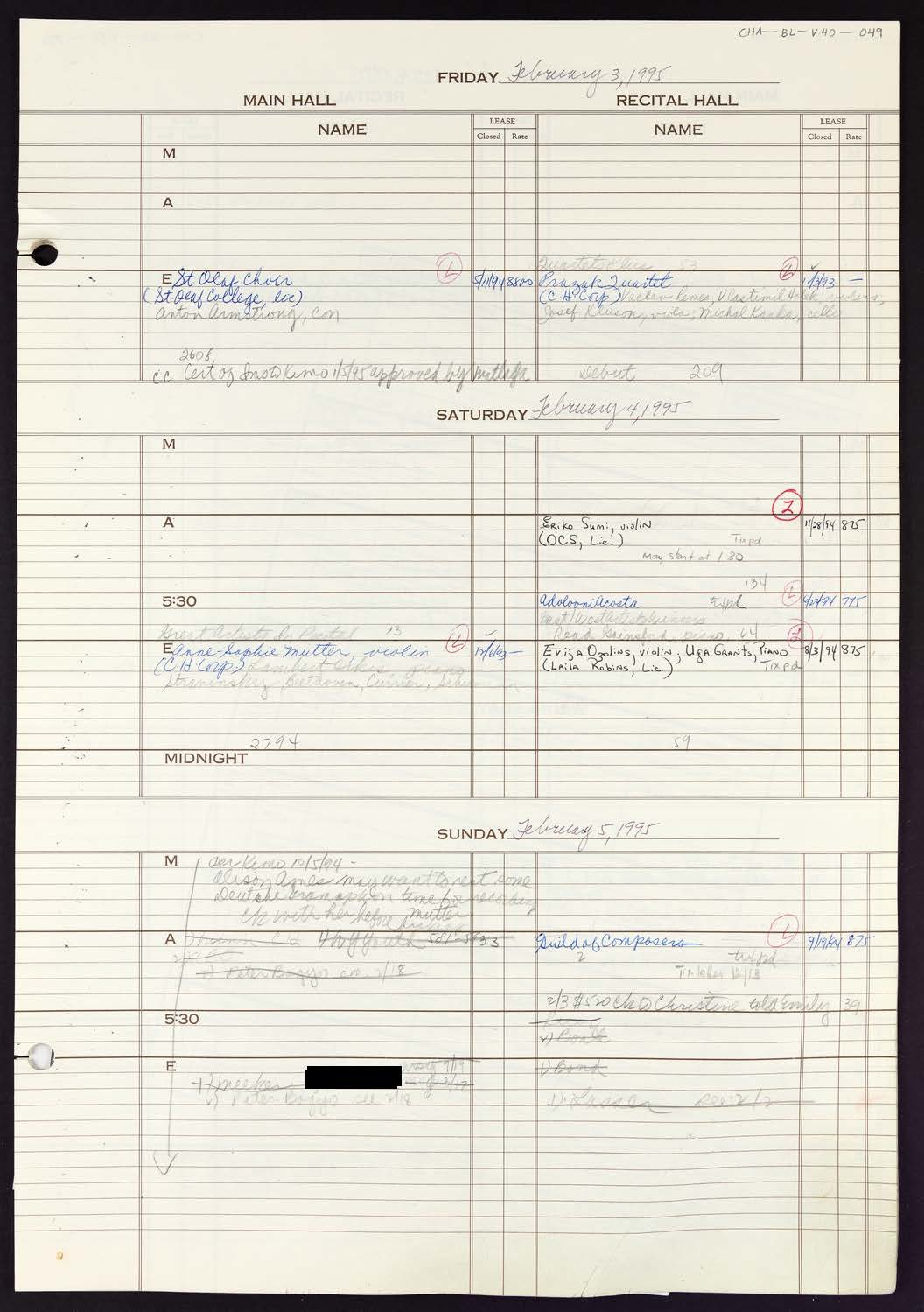 Carnegie Hall Booking Ledger, volume 40, page 49