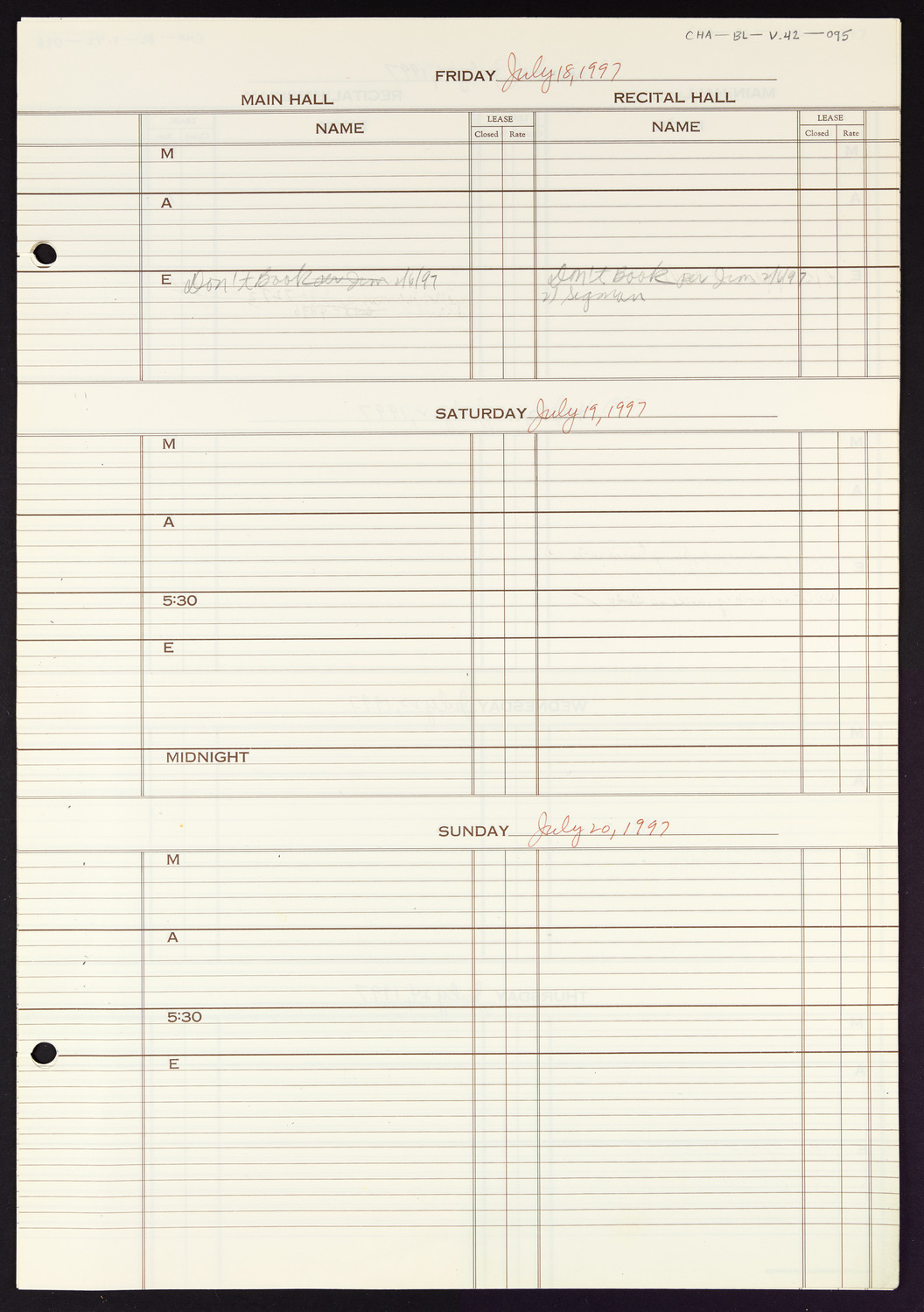 Carnegie Hall Booking Ledger, volume 42, page 95