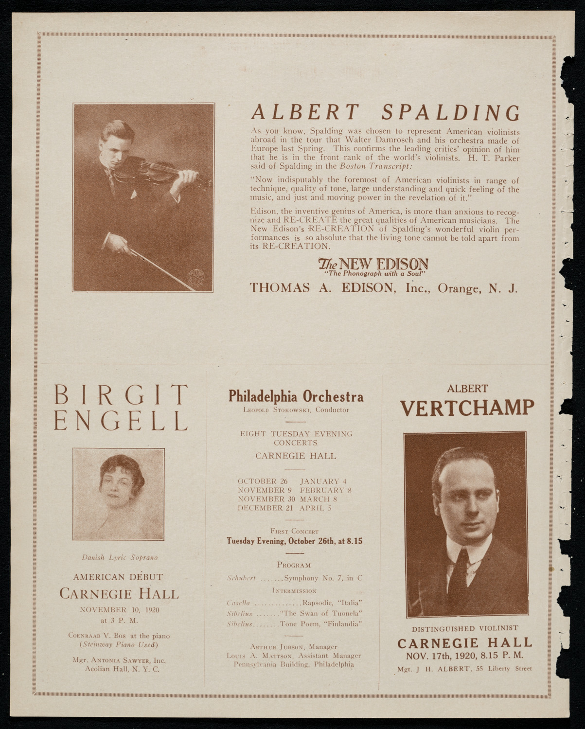 Fritz Kreisler, Violin, October 24, 1920, program page 2