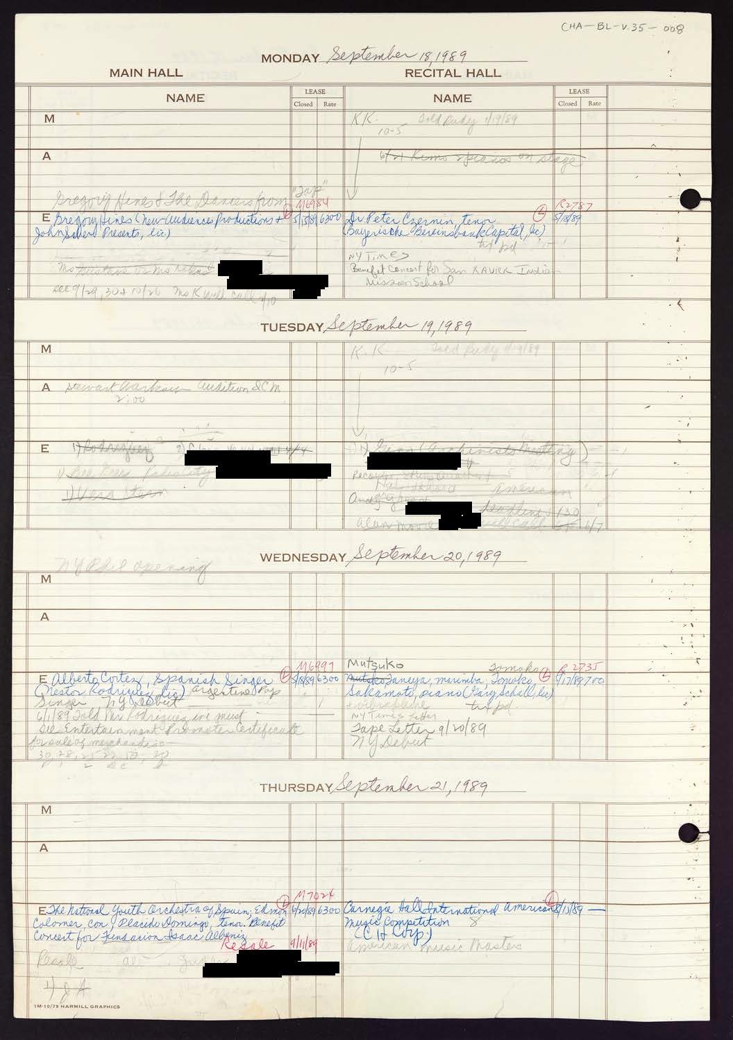 Carnegie Hall Booking Ledger, volume 35, page 8